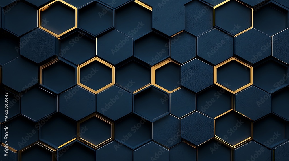 Abstract background of dark blue and gold hexagons. Abstract background of dark blue and gold hexagons.