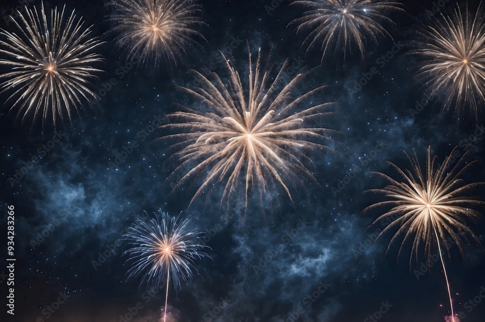 Obraz premium Fireworks in the night sky. Beautiful fireworks display.