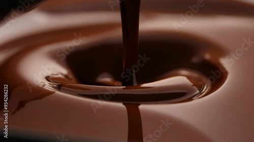 chocolate into the center hole of an empty cup, with dark brown liquid