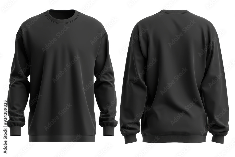 Simple black sweatshirt displayed from front and back views, highlighting its casual design, fabric texture, and versatile style for everyday wear isolated on transparent background Simple black sweatshirt displayed from front and back views, highlighting its casual design, fabric texture, and versatile style for everyday wear isolated on transparent background