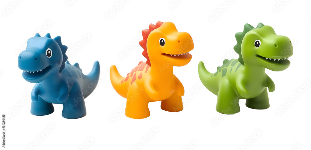 Naklejka premium set of colorful dinosaur toy figures isolated png transparent background
