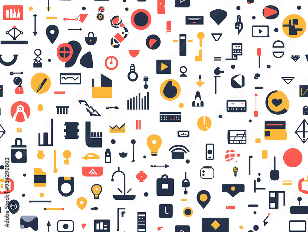 An abstract pattern of small icons and symbols on a white background. The colorful design is playful and organized, ideal for digital interfaces, apps, and modern tech visuals. An abstract pattern of small icons and symbols on a white background. The colorful design is playful and organized, ideal for digital interfaces, apps, and modern tech visuals.