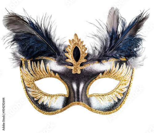 elegant masquerade mask with feathers isolated png transparent background photo