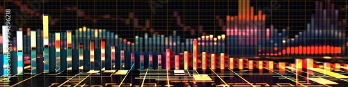 Stock market sector performance graph, using bars of varying lengths and colors to illustrate which sectors are growing and which are declining.