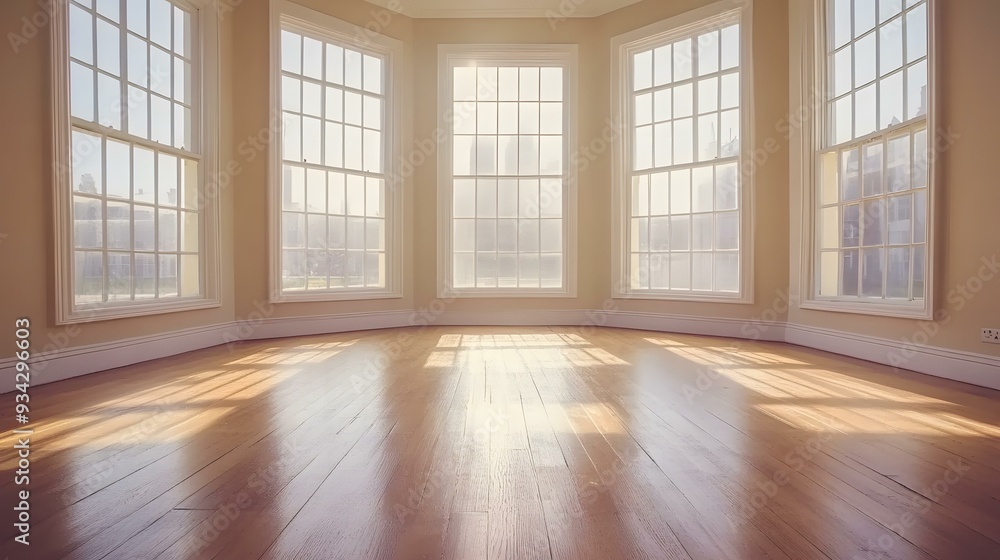 Sunlight Streaming Through Large Windows in an Empty Room Sunlight Streaming Through Large Windows in an Empty Room