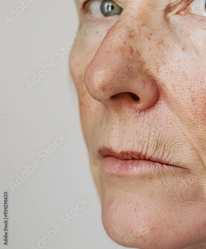 photo of an elderly woman, skin aging, wrinkles, decrepitude