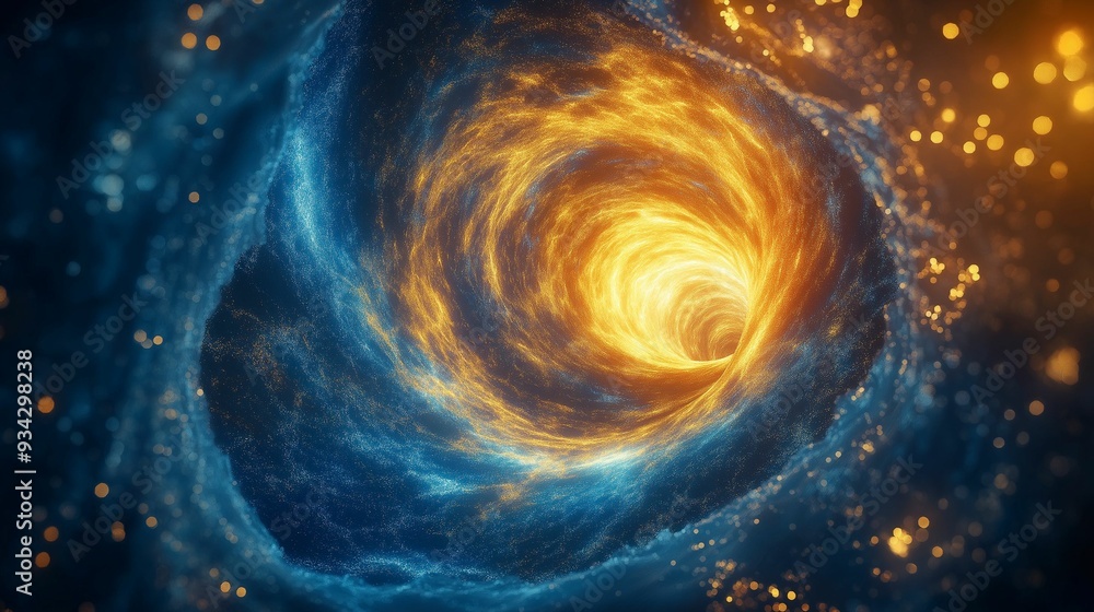 A captivating abstract scene depicting a swirling vortex of glowing blue and gold light.. A captivating abstract scene depicting a swirling vortex of glowing blue and gold light..