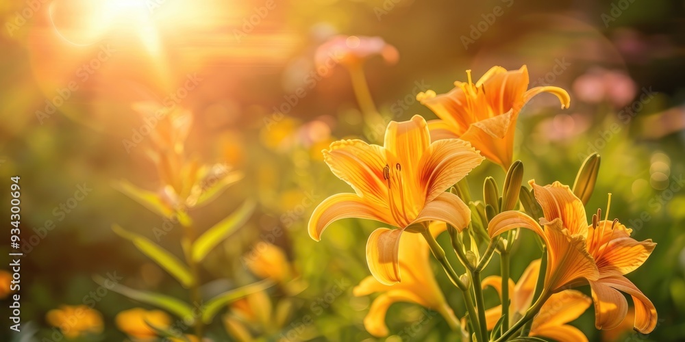 Close up of Hemerocallis flowers blooming in the sunlight with soft focus Hemerocallis fulva Close up of Hemerocallis flowers blooming in the sunlight with soft focus Hemerocallis fulva