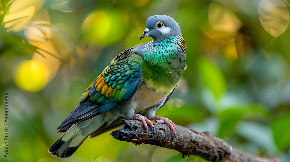 Obraz premium Amazon Band-tailed Pigeon perched on a branch, its distinctive plumage