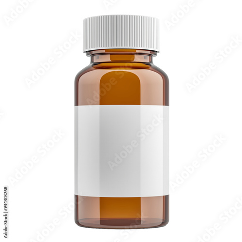 Empty Amber Medicine Bottle with White Label - isolated on White Transparent Background, PNG 