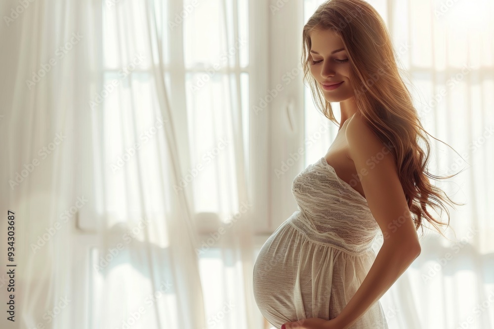 An elegant pregnant woman radiates warmth and beauty in soft light, joyfully celebrating motherhood and new life An elegant pregnant woman radiates warmth and beauty in soft light, joyfully celebrating motherhood and new life