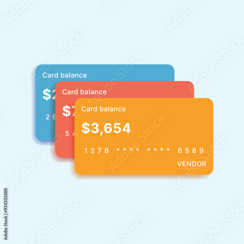 Three bank cards showing balance, partially stacked, in a clean design.