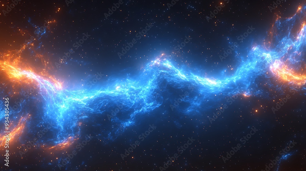 Abstract blue and orange energy stream in space with glittering stars. Abstract blue and orange energy stream in space with glittering stars.