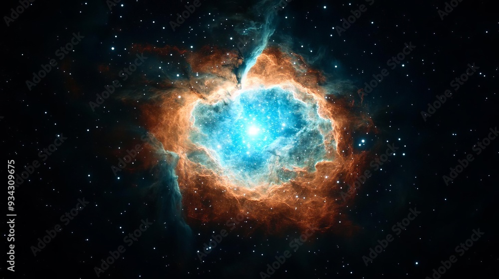 Bright cosmic dust clouds surrounding a massive star, stellar background, cosmic details Bright cosmic dust clouds surrounding a massive star, stellar background, cosmic details
