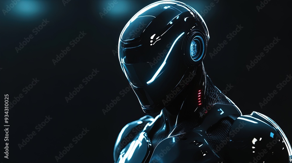 Futuristic Cyborg Artwork: Striking Silhouette with LED Accents - Perfect Poster for Modern Sports Interiors and Cyberpunk Aesthetic Futuristic Cyborg Artwork: Striking Silhouette with LED Accents - Perfect Poster for Modern Sports Interiors and Cyberpunk Aesthetic