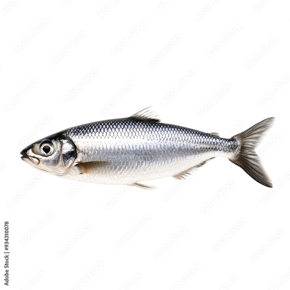 Glossy herring fish with silver scales and a streamlined shape isolated on transparent background Glossy herring fish with silver scales and a streamlined shape isolated on transparent background