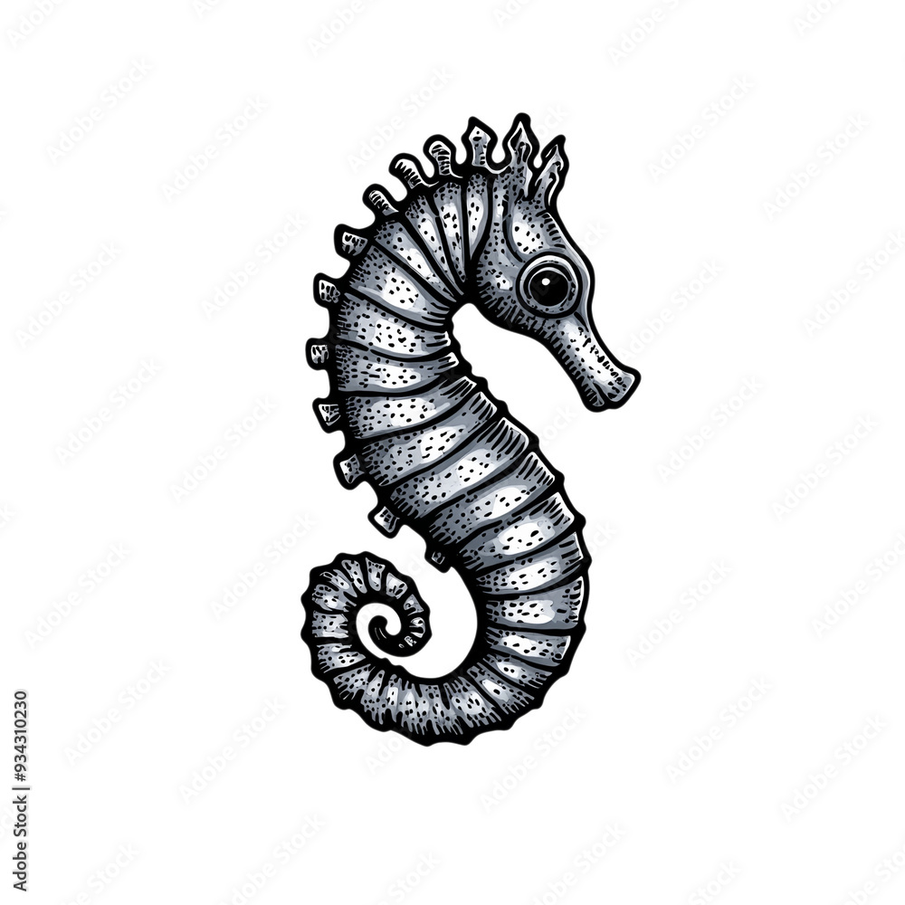 Fototapeta premium Graceful seahorse with curled tail and intricate textures isolated on a transparent background 