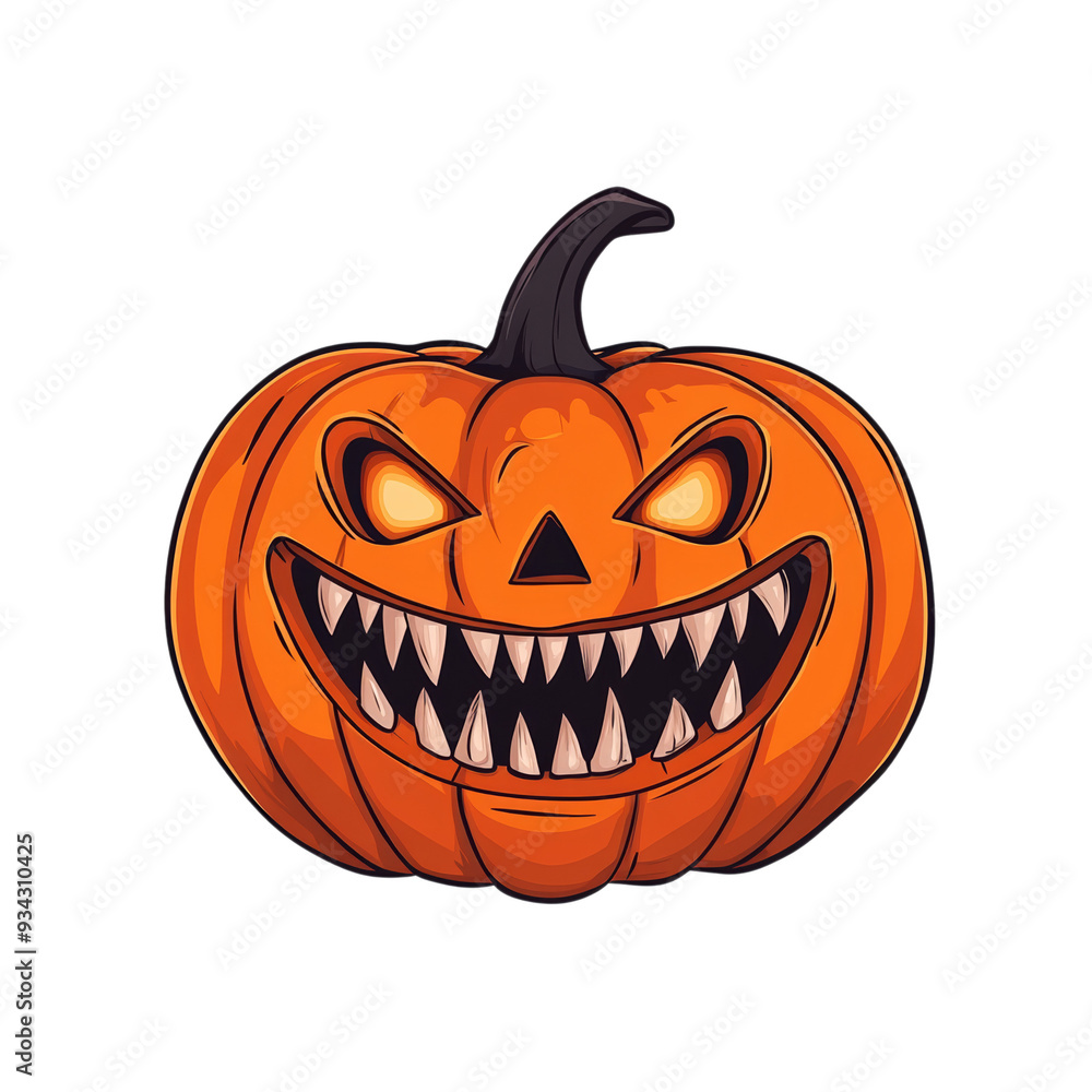 Grinning cartoon jack o lantern with sharp teeth and glowing eyes isolated on a transparent background Grinning cartoon jack o lantern with sharp teeth and glowing eyes isolated on a transparent background
