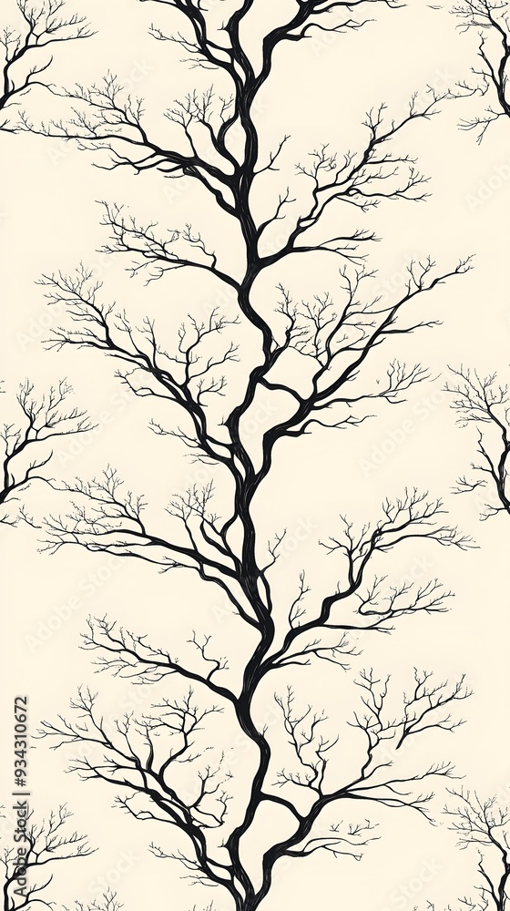 Obraz premium Black Branches, Shapes, Bars, Waves, Strokes on White Background, Abstract Image, Texture, Pattern, Wallpaper, Cover and Screen of Smartphone, Cell Phone, Computer, Laptop, 9:16 and 16:9 Format