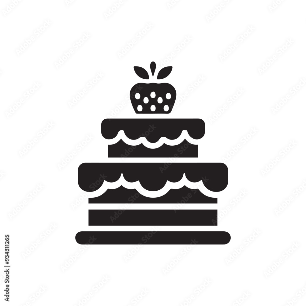 Abstract silhouette cake with strawberry icon in flat design. Abstract silhouette cake with strawberry icon in flat design.