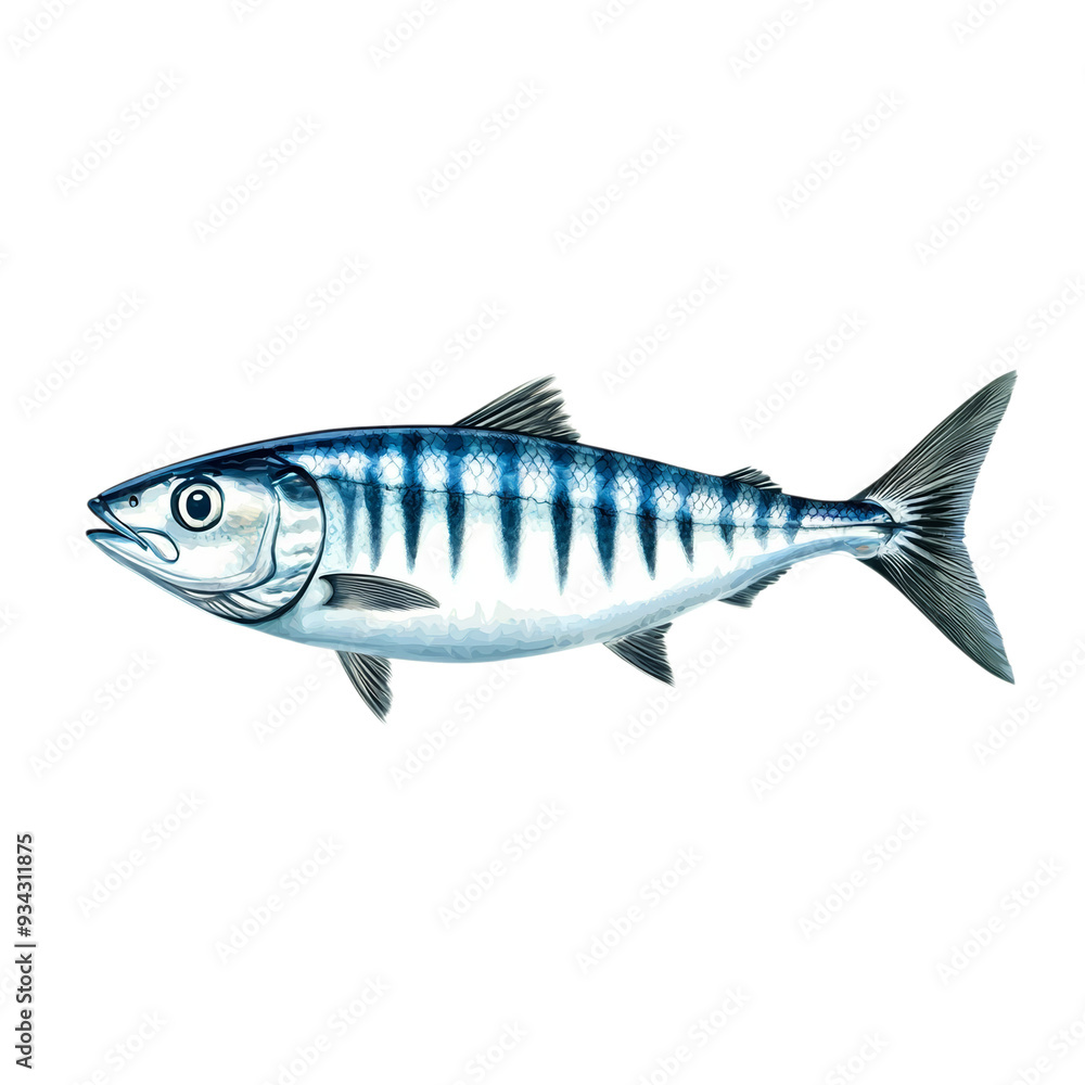 Obraz premium Realistic mackerel fish with striped back and shiny silver belly isolated on transparent background 