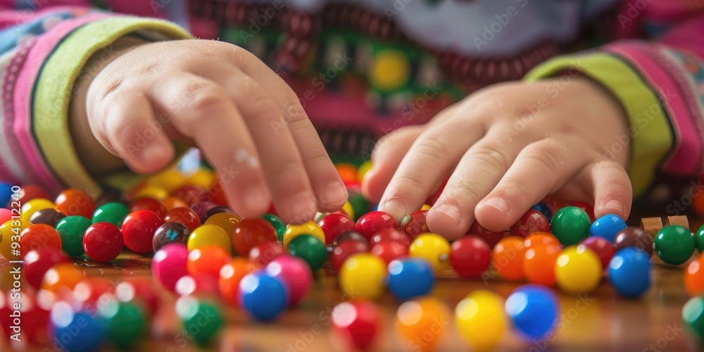 Child s hand assembling bead puzzle improving fine motor skills and problem solving Child s hand assembling bead puzzle improving fine motor skills and problem solving