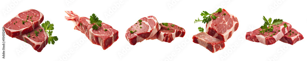 Set of Delicious Variety Raw Meats Isolated on a Transparent Background Set of Delicious Variety Raw Meats Isolated on a Transparent Background