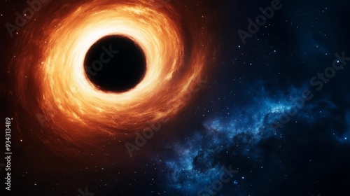 Cosmic dust swirling around a distant black hole in deep space, space background, cosmic phenomena photography