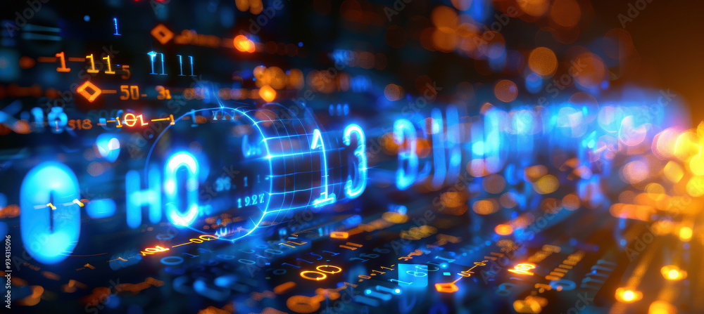 Fototapeta premium Blue Numbers and Code in Dark