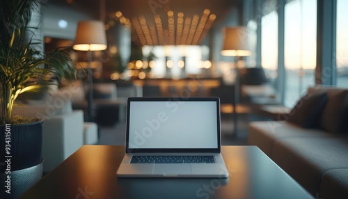 Wallpaper Mural Business travel with a professional in a luxury airport lounge, laptop open, preparing for a meeting, Modern, Bright, Detailed Torontodigital.ca