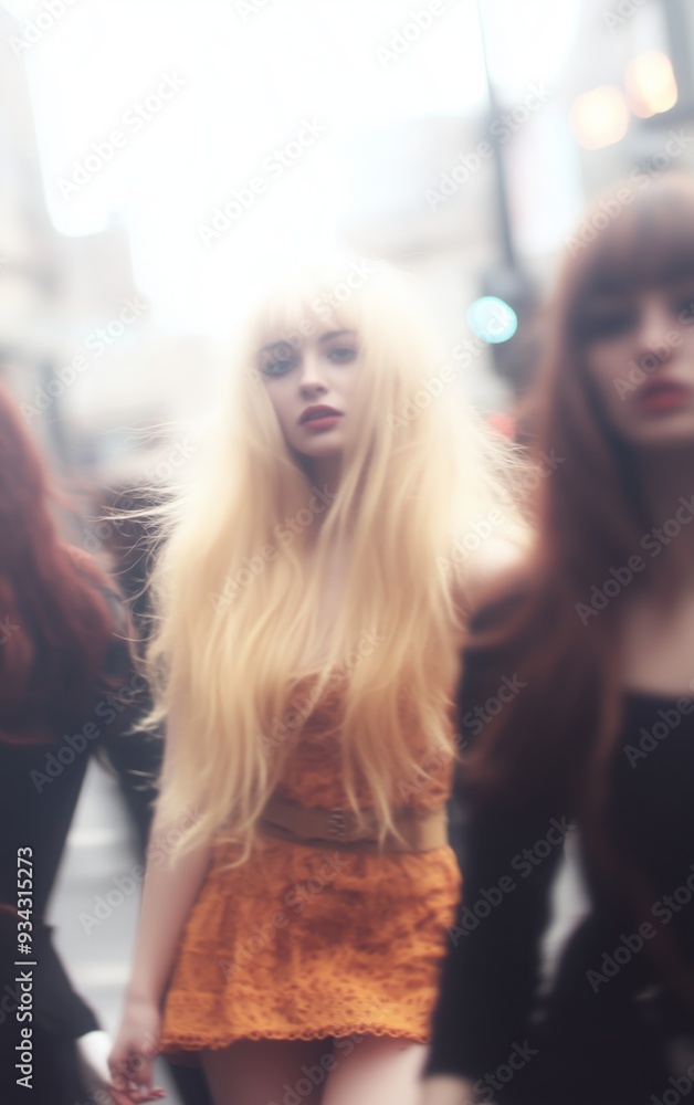 60s stylish women walk through city street in London 60s stylish women walk through city street in London