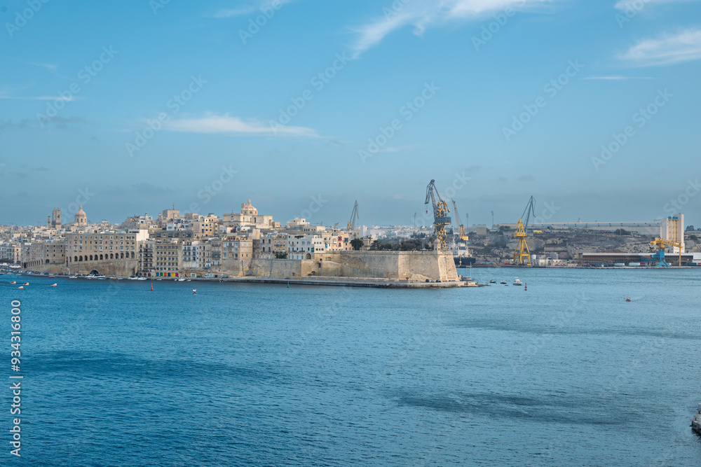 Skyline of the beautiful coastal cityscape of Valletta, Malta, Mediterranean Sea Skyline of the beautiful coastal cityscape of Valletta, Malta, Mediterranean Sea