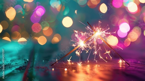 Festive Table with Sparklers Sparkling Brightly, Creating a Joyous and Celebratory Scene photo