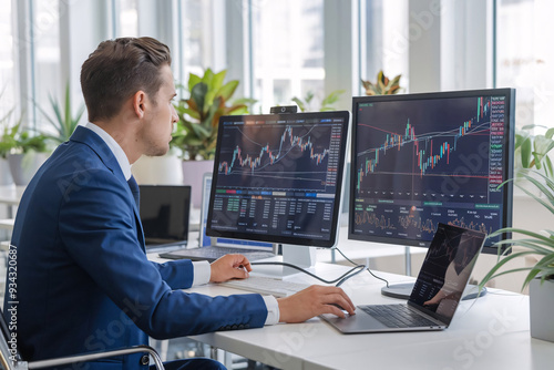 Professional Stock Trader Analyzing Market Data in Modern Office