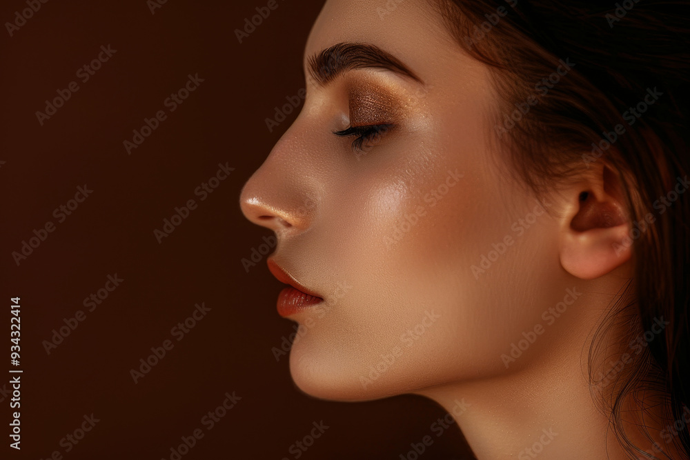 A woman with a tan face and red lips A woman with a tan face and red lips