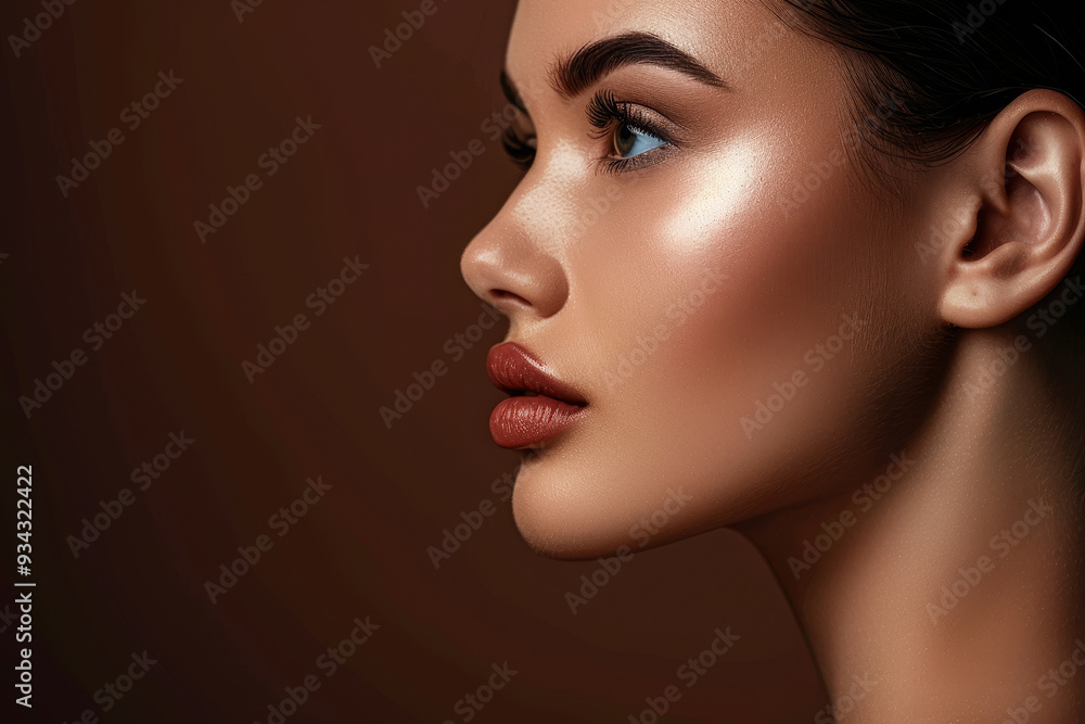 A woman with a full face of makeup and a red lip A woman with a full face of makeup and a red lip