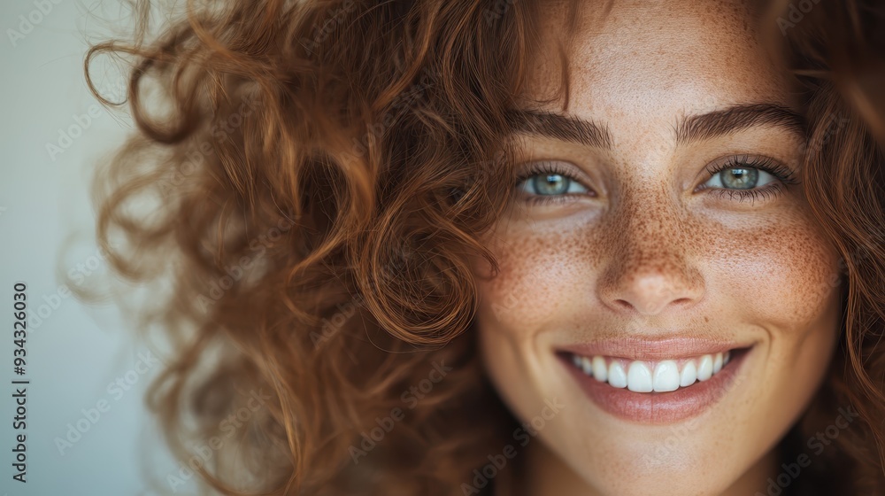 Close-up view of a smiling woman with curly red hair, her face bathed in sunlight, highlighting her freckles and radiating a joyful and vibrant energy. Close-up view of a smiling woman with curly red hair, her face bathed in sunlight, highlighting her freckles and radiating a joyful and vibrant energy.
