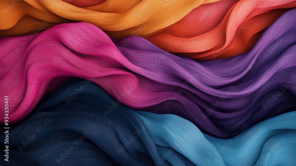 The image captures smooth and flowing folds of fabric in vibrant colors, representing fluidity and movement. It evokes a sense of elegance and artistic design. The image captures smooth and flowing folds of fabric in vibrant colors, representing fluidity and movement. It evokes a sense of elegance and artistic design.