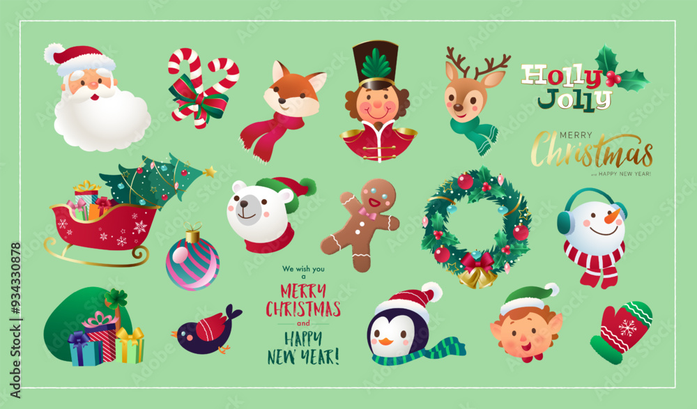 Cute flat illustration set of Christmas with hand drawn characters and festive design elements. Vector illustration for digital ad, poster, banner, printed media, branding and social media story Cute flat illustration set of Christmas with hand drawn characters and festive design elements. Vector illustration for digital ad, poster, banner, printed media, branding and social media story