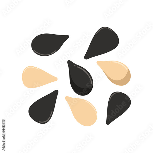 Set of scattered black and yellow sesame seeds. Healthy food