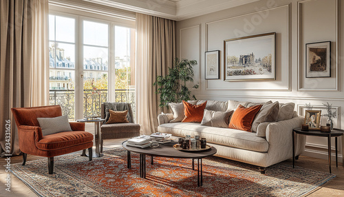 Colourful living room French Provincial Farmhouse Interior design style