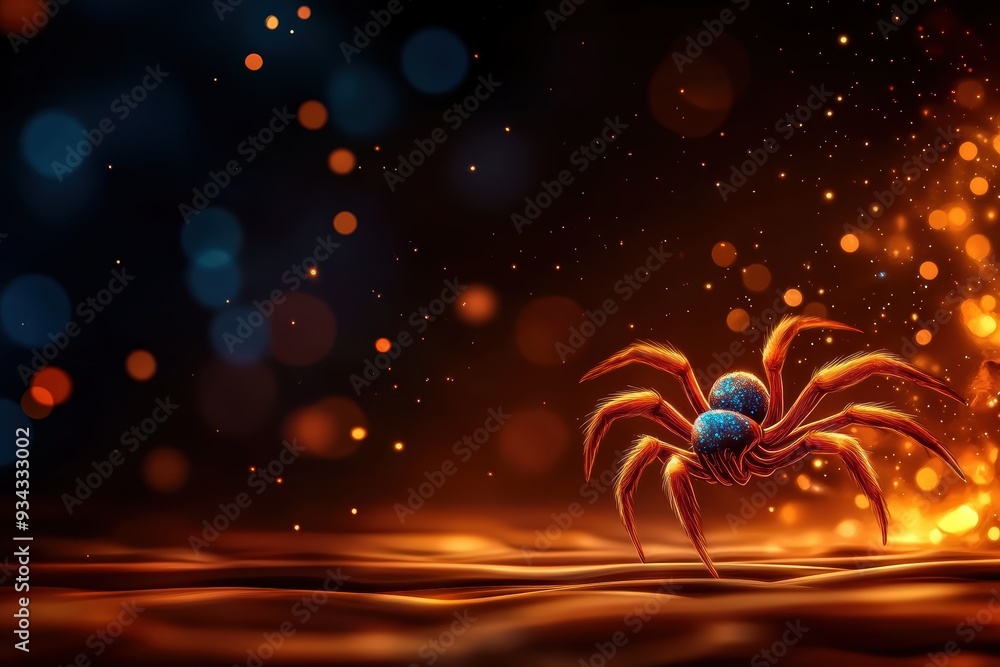 A vivid illustration of a spider in a glowing environment, showcasing intricate details and dynamic lighting effects. A vivid illustration of a spider in a glowing environment, showcasing intricate details and dynamic lighting effects.