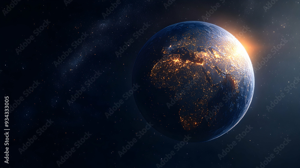 Fototapeta premium planet earth from space at night. City lights on the planet. Life of people. Solar system element. . Generative AI