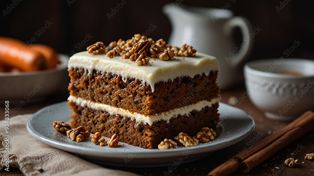 Brown Cake Piece with creamy toppings , AI Generated. Brown Cake Piece with creamy toppings , AI Generated.