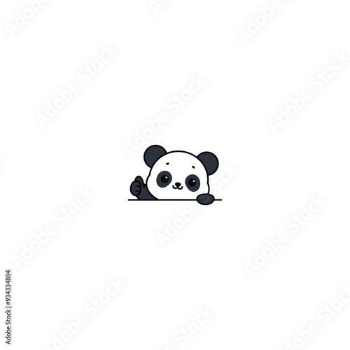 Cute panda thumbs up cartoon, vector illustration