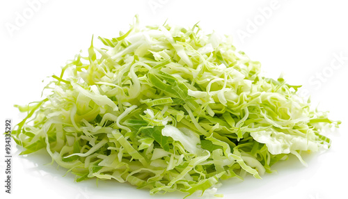 Pile of shredded fresh Chinese cabbage isolated on white, top view.