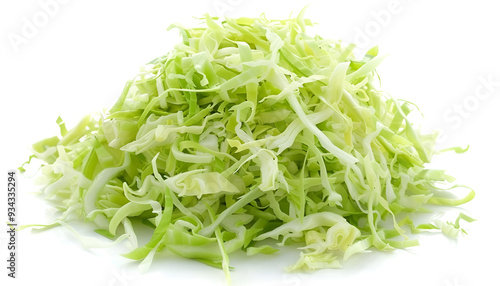 Pile of shredded fresh Chinese cabbage isolated on white, top view.