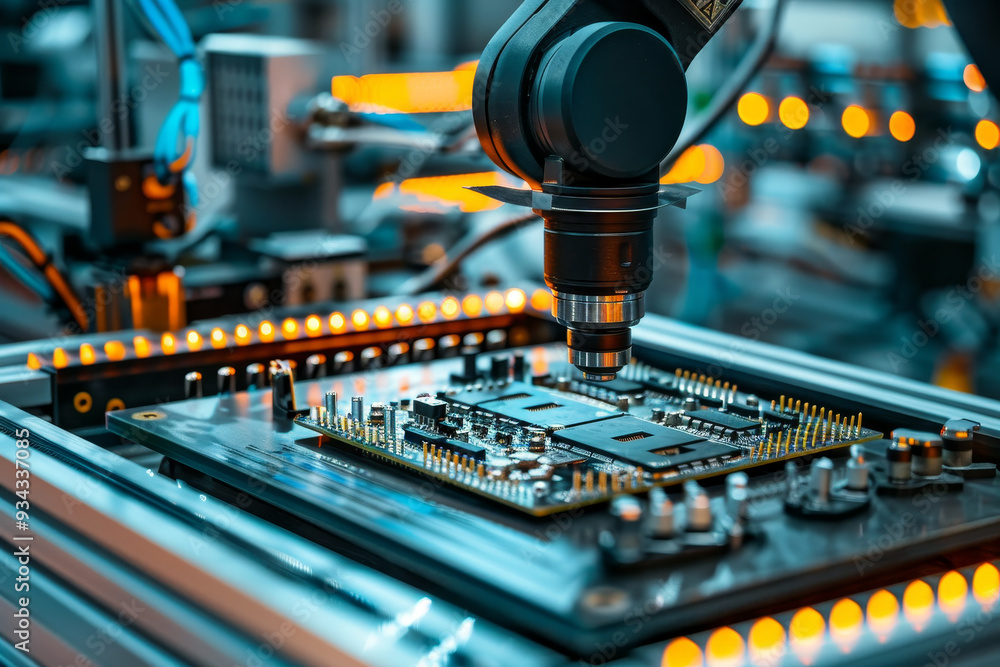 Fototapeta premium A robot is working on a circuit board