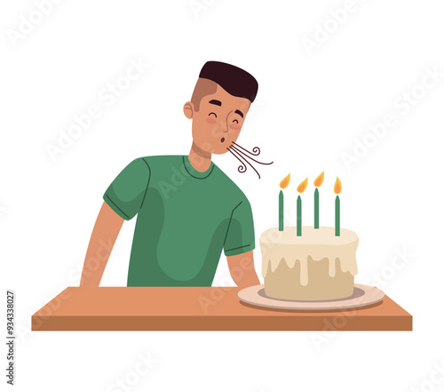 cartoon man blowing birthday candle