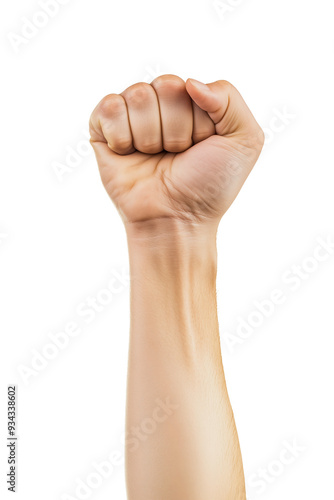 A fist raised in the air, a symbol of hope and unity isolated on transparent background photo